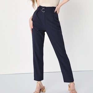 Lulus Curated Aesthetic Navy Blue Straight Leg Trouser Pants - Size M
